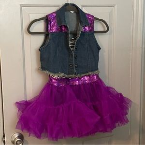 Purple and denim dance costume. Perfect for hip hop. Weissman 8590